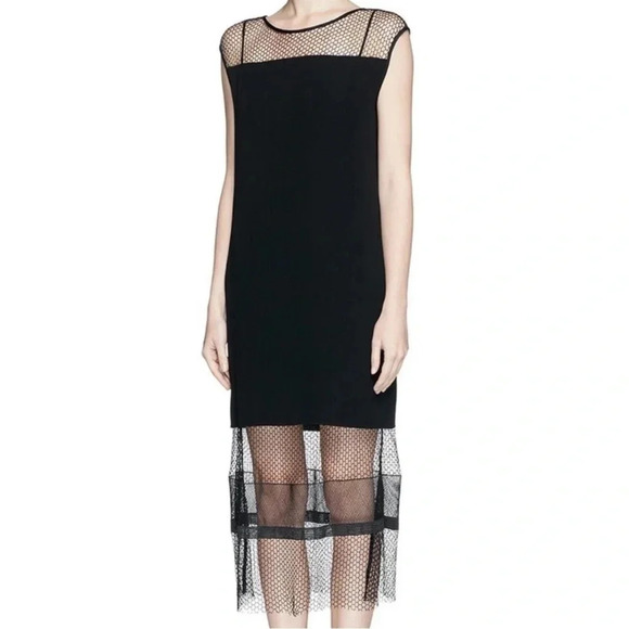 Helmut Lang black satin mesh lace trim midi dress - Picture 4 of 9